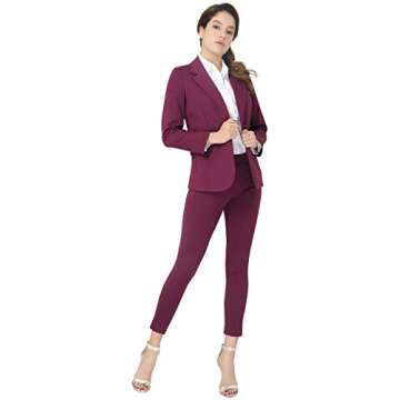 Marycrafts Women's Business Blazer Pant Suit Set for Work 0 Burgundy