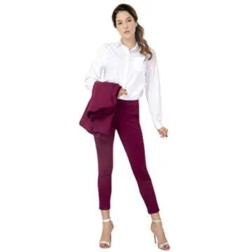 Marycrafts Women's Business Blazer Pant Suit Set for Work 0 Burgundy