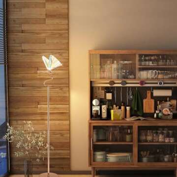 O'NEELDY Gold Butterfly, Decorative Goose Neck Design, 12W LED Standing Tall Lamp for Living Room, 4000K Warm White Energy-Saving Modern Floor Lamp for Bedroom Office, Acrylic