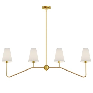 Electro bp;47" W 4-Light Linear Kitchen Island Lighting Fixture Classic Chandeliers Polished Gold with White Linen Shades for Dining Table,E12,160W