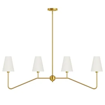 Electro bp;47" W 4-Light Linear Kitchen Island Lighting Fixture Classic Chandeliers Polished Gold with White Linen Shades for Dining Table,E12,160W