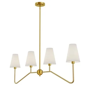 Electro bp;47" W 4-Light Linear Kitchen Island Lighting Fixture Classic Chandeliers Polished Gold with White Linen Shades for Dining Table,E12,160W