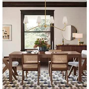 Electro bp;47" W 4-Light Linear Kitchen Island Lighting Fixture Classic Chandeliers Polished Gold with White Linen Shades for Dining Table,E12,160W