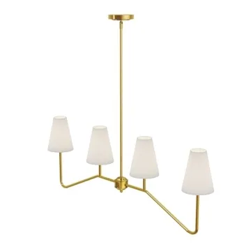Electro bp;47" W 4-Light Linear Kitchen Island Lighting Fixture Classic Chandeliers Polished Gold with White Linen Shades for Dining Table,E12,160W