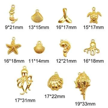 Julie Wang 100grams Gold Sea Ocean Beach Charms Pendants for Summer Jewelry Necklace Earrings Bracelet Making Craft Starfish Shells Mermaid Tail Fish 80-100pcs