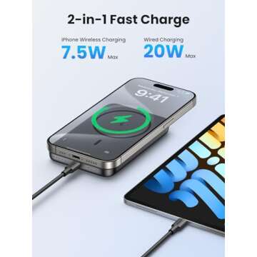 UGREEN Magnetic Power Bank, 10,000mAh Wireless Portable Charger, PD 20W Fast Charging Battery Pack w...