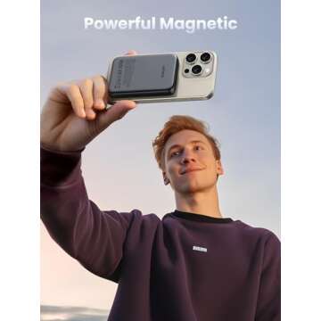 UGREEN Magnetic Power Bank, 10,000mAh Wireless Portable Charger, PD 20W Fast Charging Battery Pack with USB-C for Magsafe, iPhone 16/16 Pro/15/15 Plus/15 Pro/15 Pro Max, iPhone14/13/12 Series, Black