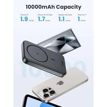 UGREEN Magnetic Power Bank, 10,000mAh Wireless Portable Charger, PD 20W Fast Charging Battery Pack with USB-C for Magsafe, iPhone 16/16 Pro/15/15 Plus/15 Pro/15 Pro Max, iPhone14/13/12 Series, Black