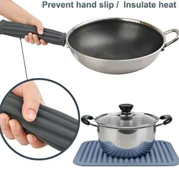Hotsyang Silicone Trivets For Hot Pots and Pans Large, Trivets For Hot Dishes Modern, Trivets for Granite Countertops, Silicone Hot Pads For Kitchen, Silicone Hot Pads Pot Holders 9"X12"Grey Dark 3Pcs