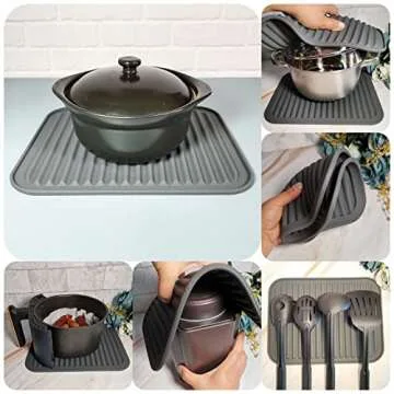 Hotsyang Silicone Trivets For Hot Pots and Pans Large, Trivets For Hot Dishes Modern, Trivets for Granite Countertops, Silicone Hot Pads For Kitchen, Silicone Hot Pads Pot Holders 9"X12"Grey Dark 3Pcs