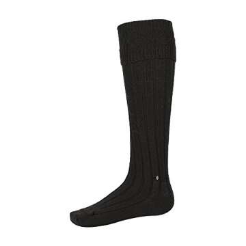 The Scotland Kilt Company Men's Scottish Wool Blend Gents Kilt Hose Socks in Black - Knitted, Ribbed...