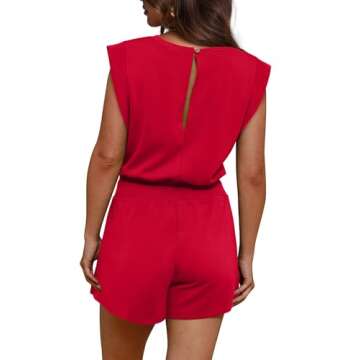 OFEEFAN Womens Rompers 2025 Fashion Valentine Trendy Cap Sleeve Summer Outfits Date Night Adjustable Waist Short Going Out Rompers Red 2XL