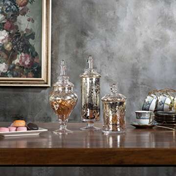 MyGift Set of 3 Silver Mercury Glass Apothecary Jars, Weddings Centerpiece Candy Buffet