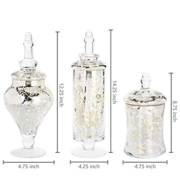 MyGift Silver Mercury Glass Apothecary Jars Set for Decor