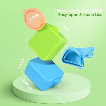 Salad Dressing Container To Go, Compatible with Bentgo Kids Lunch Box, 2x 3oz Small Containers with Lids, Premium Silicone, Easy Open Snack Containers, Dips Sauce Container for Lunch Box(Blue/Lime)