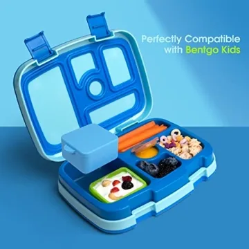 Salad Dressing Container To Go, Compatible with Bentgo Kids Lunch Box, 2x 3oz Small Containers with Lids, Premium Silicone, Easy Open Snack Containers, Dips Sauce Container for Lunch Box(Blue/Lime)