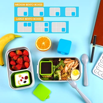 Salad Dressing Container To Go, Compatible with Bentgo Kids Lunch Box, 2x 3oz Small Containers with Lids, Premium Silicone, Easy Open Snack Containers, Dips Sauce Container for Lunch Box(Blue/Lime)