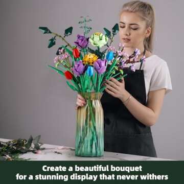 Flower Bouquet Building Set - Compatible with LEGO Flowers - Botanical Collection for Home or Office Decor - Unique Gift for Her or Him