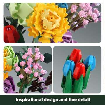 Flower Bouquet Building Set - Compatible with LEGO Flowers - Botanical Collection for Home or Office Decor - Unique Gift for Her or Him