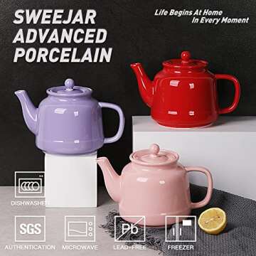 Sweejar 35 oz Porcelain Tea Pot - Perfect for Tea Lovers, Ideal Gift for All Occasions