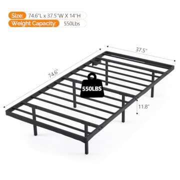 VINGLI Twin Floating Bed Frame with USB Charging Station/LED Lights, 14'' Platform Bed Frame Twin Si...