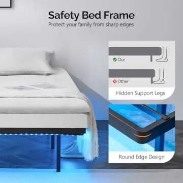 VINGLI Twin Floating Bed Frame with USB Charging Station/LED Lights, 14'' Platform Bed Frame Twin Size Heavy Duty Metal Bed, No Box Spring Needed,Black