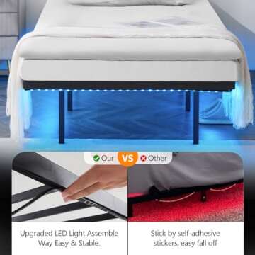 VINGLI Twin Floating Bed Frame with USB Charging Station/LED Lights, 14'' Platform Bed Frame Twin Size Heavy Duty Metal Bed, No Box Spring Needed,Black