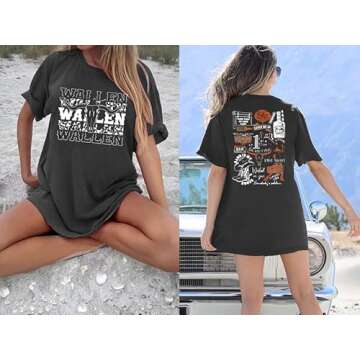Cow Skull Women Oversized Shirt: Country Music T-Shirt Vintage Western Rodeo Graphic Tee 90s Music Lover Short Sleeve Top