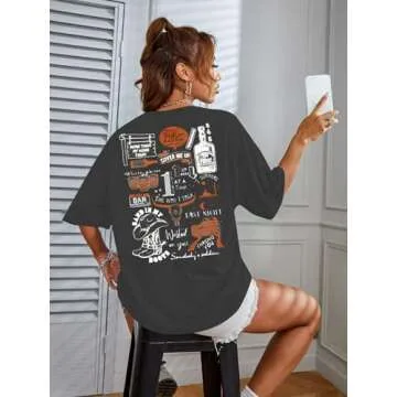 Cow Skull Women Oversized Shirt: Country Music T-Shirt Vintage Western Rodeo Graphic Tee 90s Music Lover Short Sleeve Top
