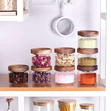 Tzerotone 8 Pcs Spice Containers - 8.5oz Glass Spice Jars With Acacia Airtight Lid and Labels - Stac...
