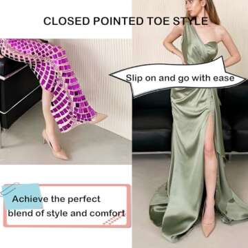 JENN ARDOR Women's Comfortable Stiletto Pumps 3 inch Elegant Gorgeous Closed Pointed Toe Slip On Sol...