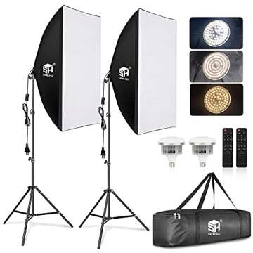 SH Softbox Lighting Kit Studio Lights LED Photography Lighting Equipment with 2 Remote Dimming 6000K...