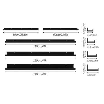 Giftgarden 47 Inch Long Floating Shelves for Wall Set of 5, Black Wood Wall Shelves for Bathroom, Be...