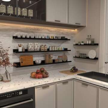 Giftgarden 47 Inch Black Floating Shelves Set of 5 for Home