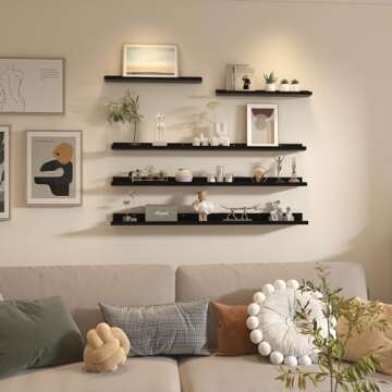 Giftgarden 47 Inch Black Floating Shelves Set of 5 for Home