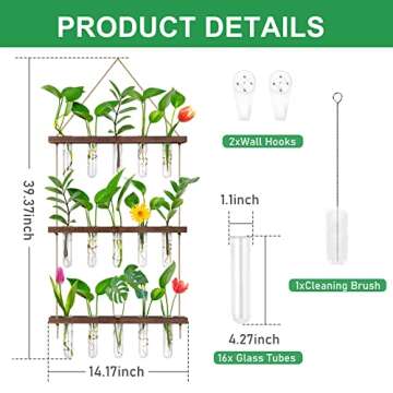 EVEAGE Propagation Stations Wall Hangings, Glass Test Tubes for Plants, 3 Tiered Boho Planter for Hy...
