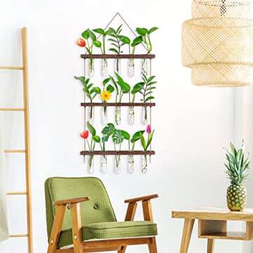 EVEAGE Propagation Stations Wall Hangings, Glass Test Tubes for Plants, 3 Tiered Boho Planter for Hydroponic Houseplants Home Office Desk Decor Plant Lovers and Women Gift