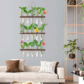 EVEAGE Propagation Stations Wall Hangings, Glass Test Tubes for Plants, 3 Tiered Boho Planter for Hydroponic Houseplants Home Office Desk Decor Plant Lovers and Women Gift