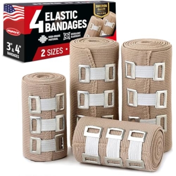Mighty-X Premium Elastic Bandage Wrap - 4pk (2x3in, 2x4in) + 12 Extra Clips - Durable Compression Wr...