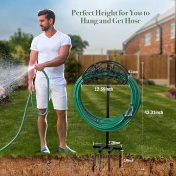 Winpull Garden Hose Holder Detachable Water Hose Holder Hose Hanger, Heavy Duty Metal Hose Holder Freestanding Hose Stand Hose Organizer Hose Holders for Outside (Black)