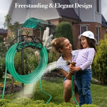Winpull Garden Hose Holder Detachable Water Hose Holder Hose Hanger, Heavy Duty Metal Hose Holder Freestanding Hose Stand Hose Organizer Hose Holders for Outside (Black)