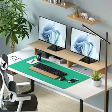 Aothia Leather Desk Pad Protector, Mouse Pad, Office Desk Mat, Non-Slip PU Leather Desk Blotter,Laptop Desk Pad,Waterproof Desk Writing Pad for Office and Home (31.5" x 15.7", Vivid Green)