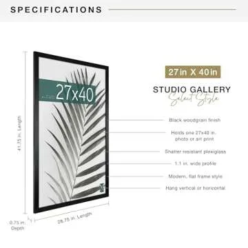 MCS Studio Gallery 27x40 Poster Frame Black Woodgrain, Vertical & Horizontal Wall Hanging Large Picture Frame for Photos, Posters & Art Prints (1-Pack)