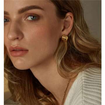 Gold Statement Geometric Dangle Drop Earrings for Women Chunky Trendy Knot Stud (Gold)