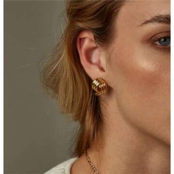 Gold Statement Geometric Dangle Drop Earrings for Women Chunky Trendy Knot Stud (Gold)