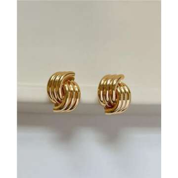 Gold Statement Geometric Dangle Drop Earrings for Women Chunky Trendy Knot Stud (Gold)