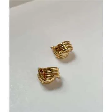 Gold Statement Geometric Dangle Drop Earrings for Women Chunky Trendy Knot Stud (Gold)