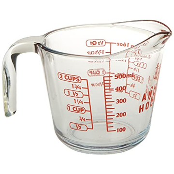 Anchor Hocking FBA_55177OL11 Open Handle Measuring Cup - 16 Ounce, Clear Glass with Red Markings