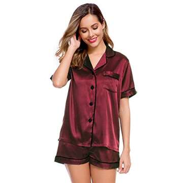 LecGee Womens Silk Satin Pajamas Set Button Down Sleepwear Loungewear