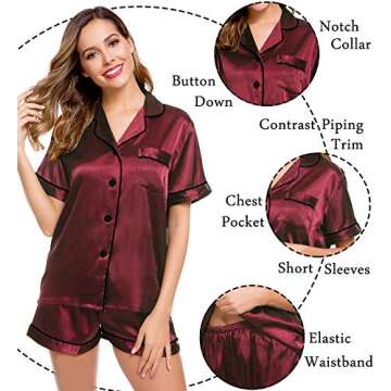 LecGee Womens Silk Satin Pajamas Set Button Down Sleepwear Loungewear